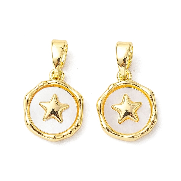 

PandaHall Rack Plating Brass Pave Shell Flat Round Charms with Star, Seashell Color, Real 18K Gold Plated, 12.5x10x3mm, Hole: 5x2.8mm Shell...