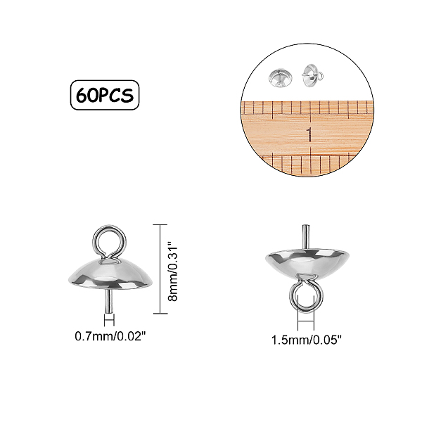 

PandaHall Unicraftale 304 Stainless Steel Cup Pearl Peg Bails Pin Pendants, for Half Drilled Beads, Stainless Steel Color, 8mm, Hole: 1.5mm...