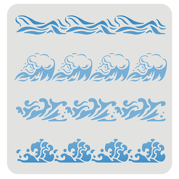 PandaHall FINGERINSPIRE Waves Stencil 30x30cm Plastic Ocean Sea Wave Stencil Sea Waves Pattern Stencils Reusable Sea Wave Painting Template...