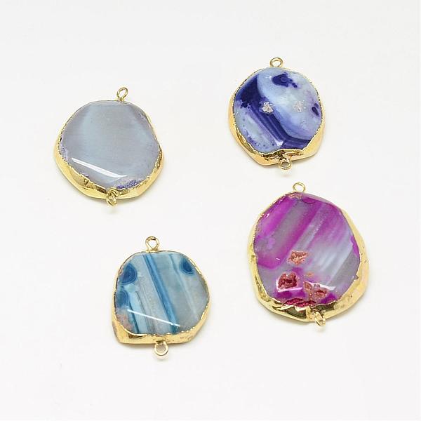 

PandaHall Plated Natural Striped Agate/Banded Agate Links connectors, Mixed Shapes, 31~40x23~28x7~8mm, Hole: 2mm Natural Agate Mixed Shapes