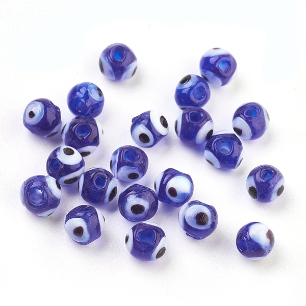 

PandaHall Handmade Lampwork Beads, Evil Eye, Blue, 6mm, Hole: 2mm Lampwork Evil Eye Blue