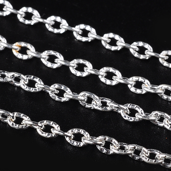 

PandaHall Iron Textured Cable Chains, Unwelded, with Spool, Silver Color Plated, 3x2x0.6mm, about 328.08 Feet(100m)/roll Iron
