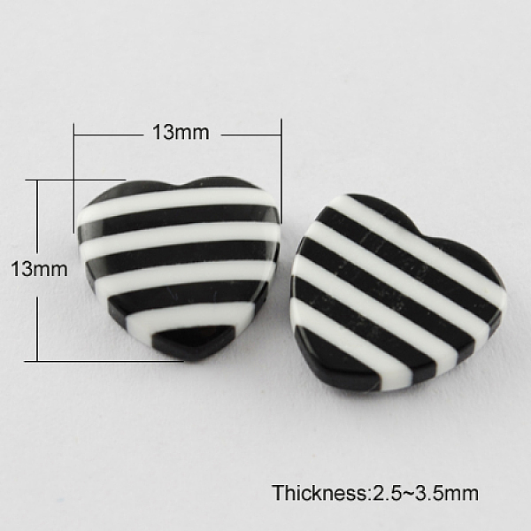 

PandaHall Striped Resin Cabochons, Heart, Black, 13x13x2.5~3.5mm Resin Heart Black