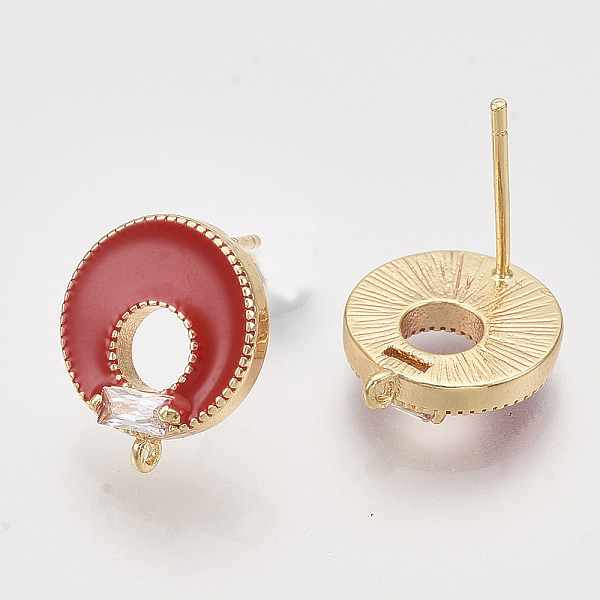 

PandaHall Real 18K Gold Plated Brass Enamel Stud Earring Findings, with Cubic Zirconia and Loop, Nickel Free, Flat Round, Clear, Red...