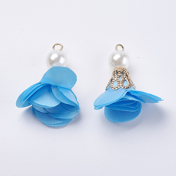 

PandaHall Nylon Pendant Decorations, with Iron Findings, and Acrylic Pearl Beads, Flower, Light Gold, Light Blue, 30x27mm, Hole: 2mm Nylon...