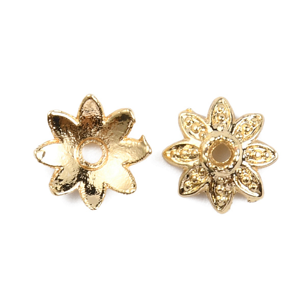 

PandaHall Brass Bead Caps, Multi-Petal, Long-lasting, Flower, Real 14K Gold Plated, 7x7x2mm, Hole: 1.2mm Brass