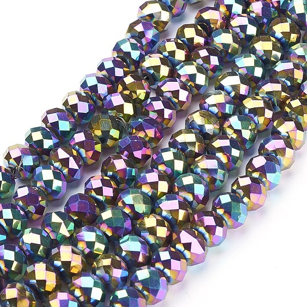 

PandaHall Electroplate Glass Beads Strands, Faceted, Rondelle, Multi-color Plated, 10x7mm, Hole: 1mm, about 70~72pcs/strand, 18 inch Glass...