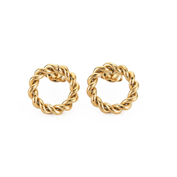 

PandaHall Ion Plating(IP) 304 Stainless Steel Twist Rope Ring Stud Earrings for Woman, Real 14K Gold Plated, 16mm, Pin: 0.7mm 304 Stainless...