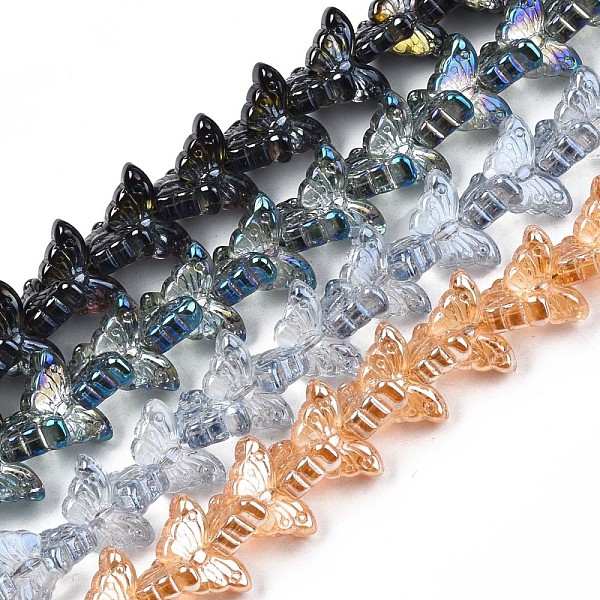 

PandaHall Electroplate Glass Beads Strand, Butterfly, Mixed Color, 7~8x14~15x5mm, Hole: 0.8mm, about 100pcs/strand, 22.05 inch~ 22.83 inch..., Multicolor