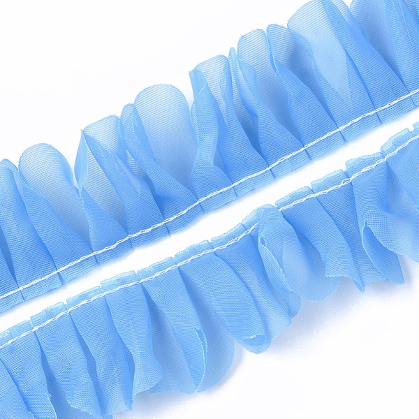 

PandaHall Organza Ribbon, Pleated/Double Ruffle Ribbon, Light Sky Blue, 40~43mm, 30m/bundle Polyester None Blue