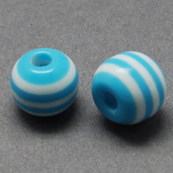 

PandaHall Round Striped Resin Beads, Deep Sky Blue, 12x11mm, Hole: 3mm Resin Round Blue