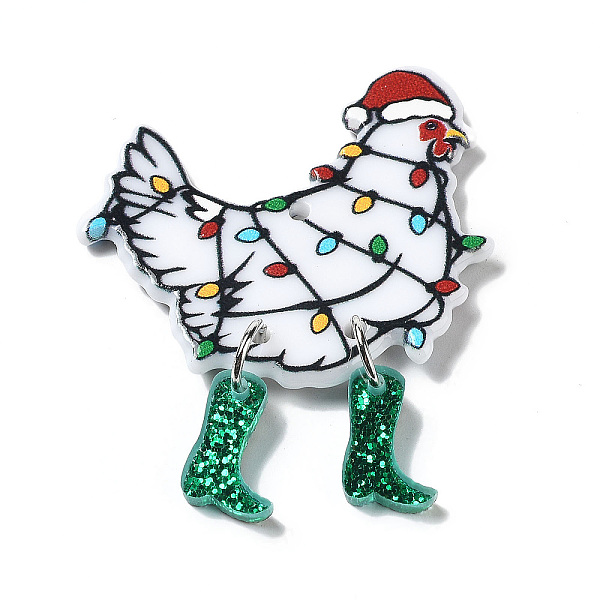 

PandaHall Printed Acrylic Pendants, for Christmas, Rooster Charm, Dark Green, 46~46.5x37.5x2~7mm, Hole: 1.8mm Acrylic Rooster