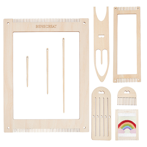 

PandaHall BENECREAT 8Pcs Weaving Loom Kit, Wooden DIY Weaving Loom with Wooden Weaving Stick Weaving Comb and Wood Weaving Crochet Needle..., Orange