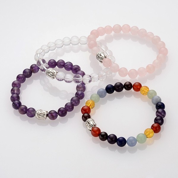 

PandaHall Buddhist Gemstone Beaded Stretch Bracelets, with Alloy Tibetan Style Buddha Beads, Natural & Synthetic Mixed Stone, 59mm Mixed...