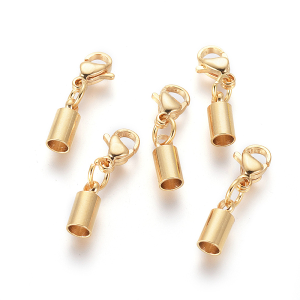 

PandaHall 304 Stainless Steel Lobster Claw Clasps, with Cord Ends, Column, Golden, 20mm, Inner Diameter: 3.2mm 304 Stainless Steel Column