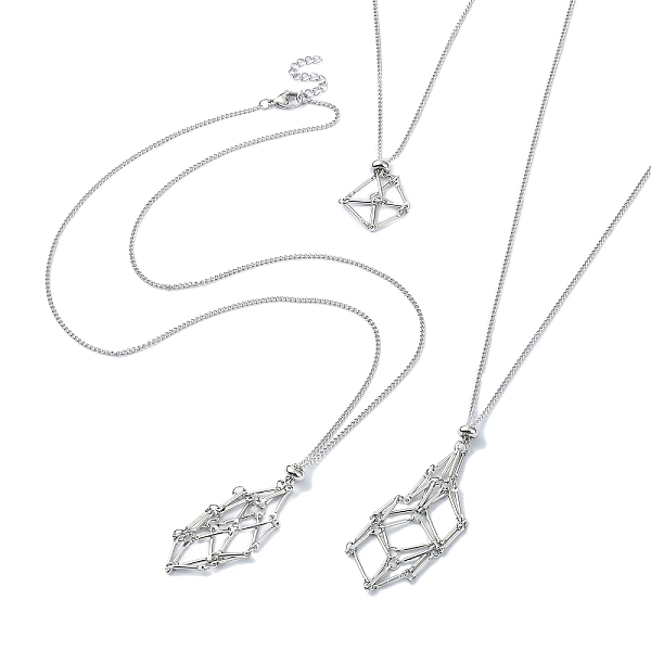 

PandaHall 3Pcs 3 Style Brass Bar Link Chains Macrame Pouch Empty Stone Holder for Pendant Necklaces Making, Platinum, 17.80~29.69 inch...