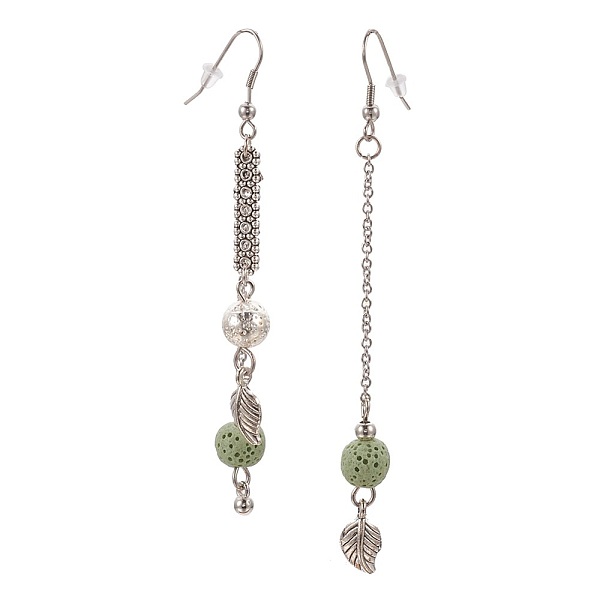 

PandaHall (Jewelry Parties Factory Sale)Synthetic Lava Rock Dangle Earrings, Asymmetrical Earrings, with Alloy Findings, Leaf, Antique..., Green