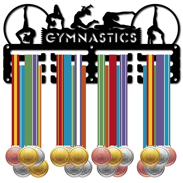 

PandaHall Sports Theme Iron Medal Hanger Holder Display Wall Rack, 3-Line, with Screws, Gymnastics, Sports, 130x290mm Iron Sports Black