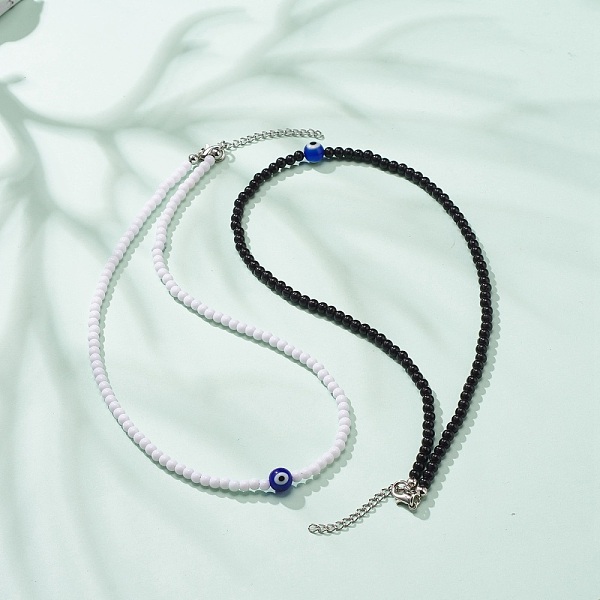 

PandaHall 2Pcs 2 Color Lampwork Evil Eye & Acrylic Beaded Necklaces Set for Women, Black and White, 15.94 inch(40.5cm) Acrylic Evil Eye...