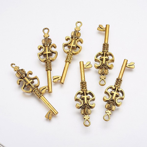 

PandaHall Alloy Pendants, Cadmium Free & Lead Free, Skeleton Key Pendants, Antique Golden, 50x14x6mm, Hole: 3mm Alloy Key