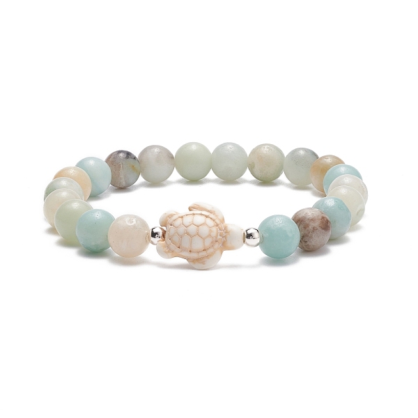 

PandaHall Natural Flower Amazonite & Synthetic Turquoise(Dyed) Tortoise Beaded Stretch Bracelet, Gemstone Beach Jewelry for Women, Inner...