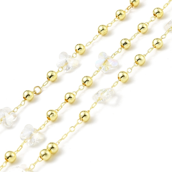 

PandaHall Handmade Brass Cable Chains, with Clear Glass Butterfly Beaded, Long-Lasting Plated, Soldered, with Spool, Golden, 6x7.5x4.5mm...