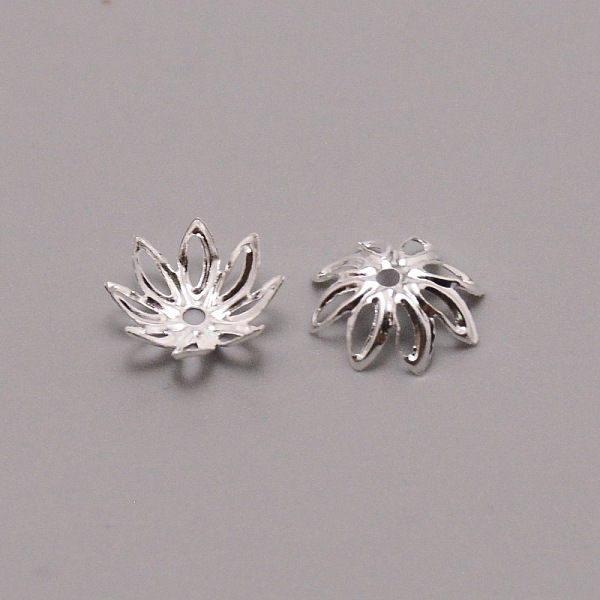 

PandaHall 8-Petal Iron Bead Caps, Flower, Silver, 10.5x4mm, Hole: 1.8mm, inner diameter: 9.5mm, about 100pcs/bag Iron