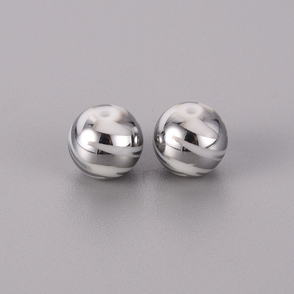 

PandaHall Electroplate Glass Beads, Round with Pattern, Platinum Plated, 10mm, Hole: 1.2mm Glass Others