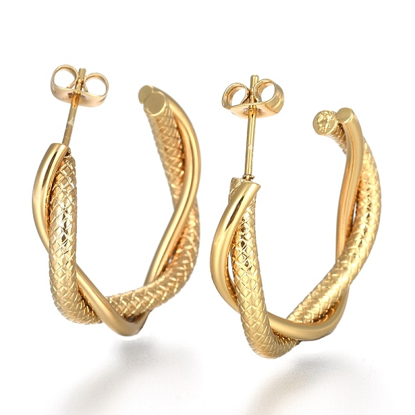 

PandaHall 304 Stainless Steel Half Hoop Earrings, Stud Earrings, Hypoallergenic Earrings, with Ear Nut, Twisted, Textured, Ring, Golden...