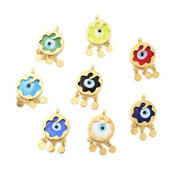 

PandaHall Rack Plating Handmade Evil Eye Lampwork Pendants, with Brass Findings, Long-Lasting Plated, Flat Round, Golden, Mixed Color..., Multicolor