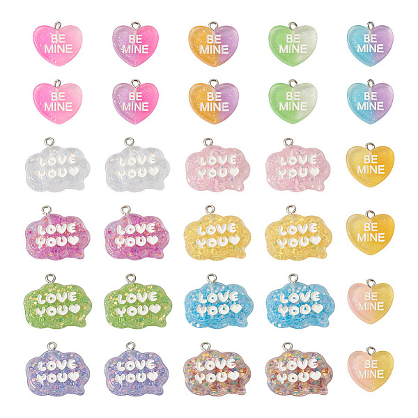 

PandaHall Cheriswelry 30Pcs 15 Styles Transparent Resin Pendants, Valentine's Day Charm, with Sequins & Glitter Powder & Platinum Tone Iron..., Multicolor