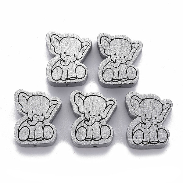 

PandaHall Printed Natural Wooden Beads, Dyed, Elephant, Gray, 25x21x5mm, Hole: 1.6mm, about 435pcs/500g Wood Elephant Gray