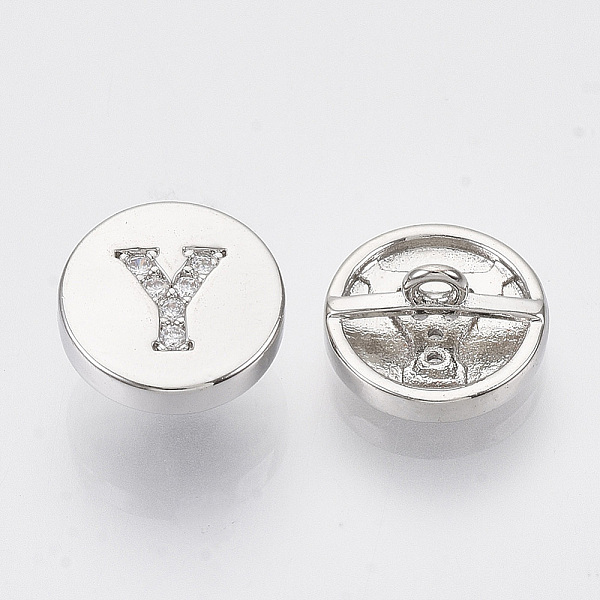

PandaHall Brass Shank Buttons, with Micro Pave Cubic Zirconia, Flat Round with Letter, Clear, Letter.Y, 10.5x5.5mm, Hole: 1.4mm Brass Letter...
