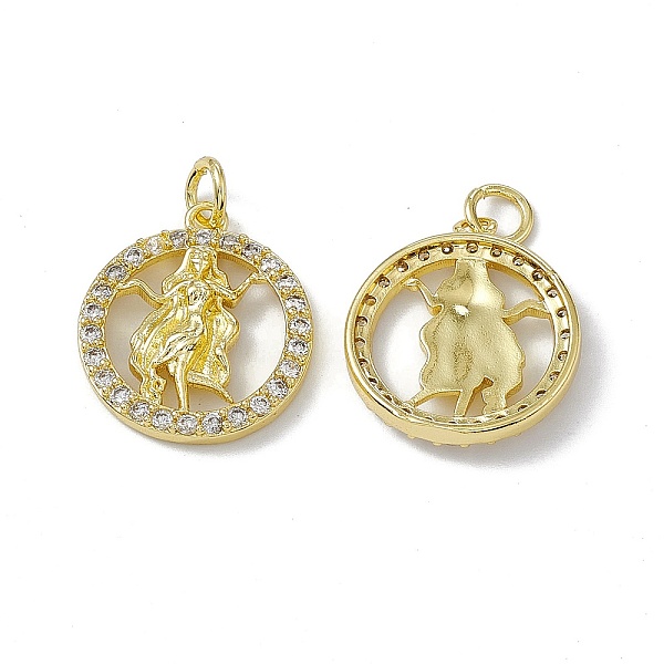 

PandaHall Real 18K Gold Plated Brass Micro Pave Clear Cubic Zirconia Pendants, with Jump Ring, Ring with Constellation Charm, Virgo...