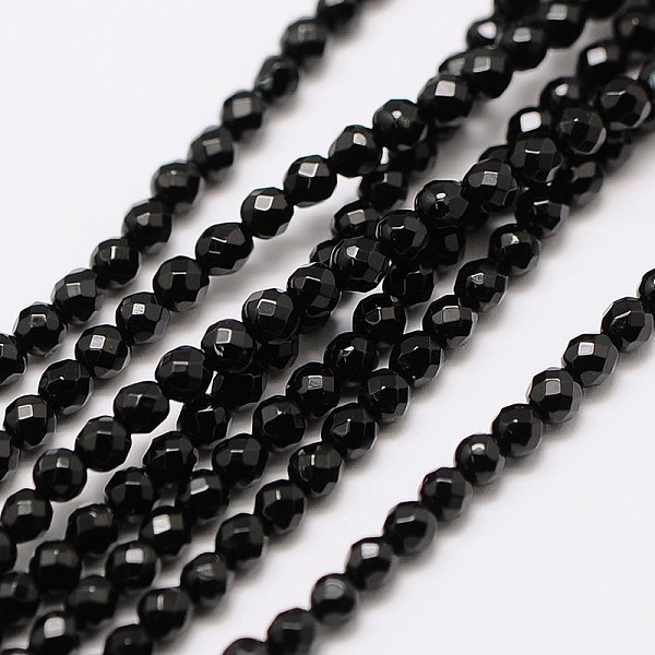 

PandaHall Natural Black Onyx Beads Strands, Dyed, Faceted Round, 3mm, Hole: 0.8mm, about 136pcs/strand, 16 inch Black Onyx Round Black