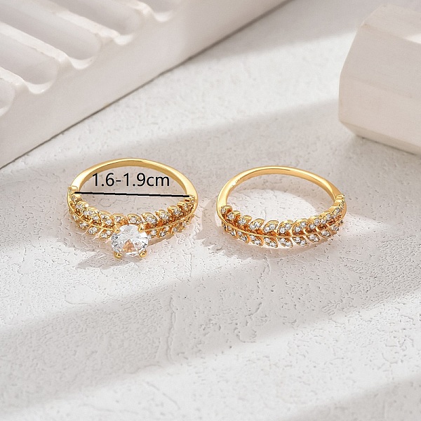 

PandaHall Elegant Copper Ring with 18K Gold Plating and Diamond Inlay Brass