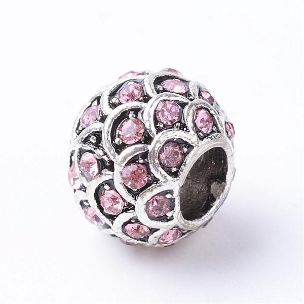 

PandaHall Alloy Rhinestone European Beads, Large Hole Beads, Rondelle, Antique Silver, Light Rose, 10~11x8.5mm, Hole: 4.5mm Alloy+Rhinestone..., Pink