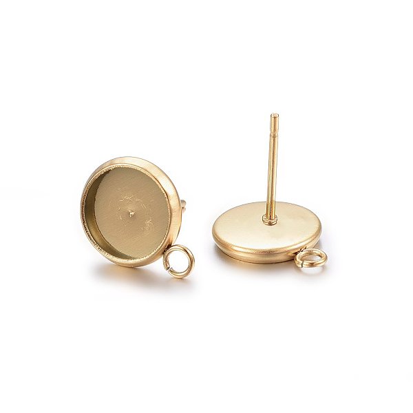 

PandaHall Ion Plating(IP) 304 Stainless Steel Stud Earring Settings, with Loop, Flat Round, Golden, Tray: 10mm, 14.5x12x2mm, Hole: 1.8mm...