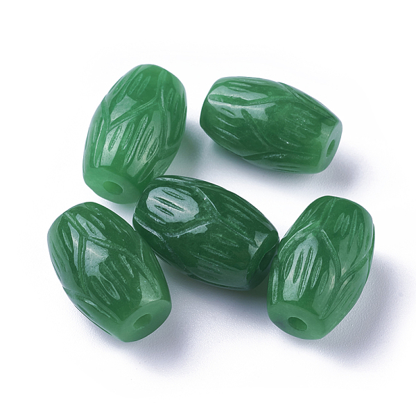 

PandaHall Carved Natural White Jade Beads, Dyed, Column, Green, 18x11.5~12mm, Hole: 2mm White Jade Column Green