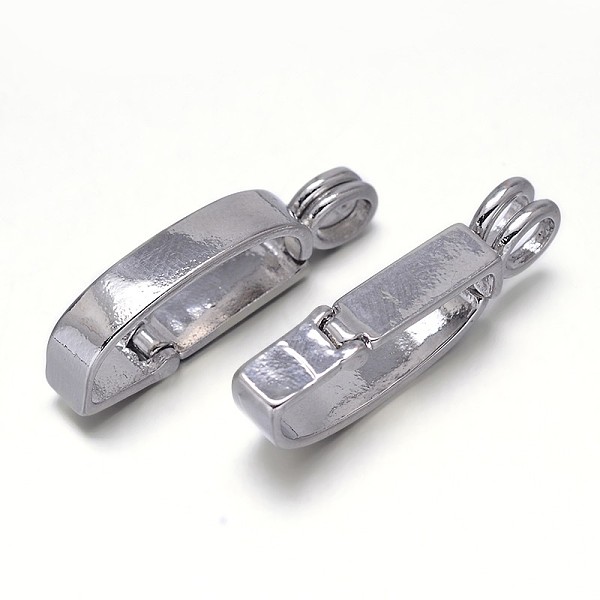 

PandaHall Rack Plating Brass Donut Bails, Donuthalter, Fit For Pi Disc Pendants Jewelry Making, Platinum, 30x5x9mm, Hole: 4x3mm Brass