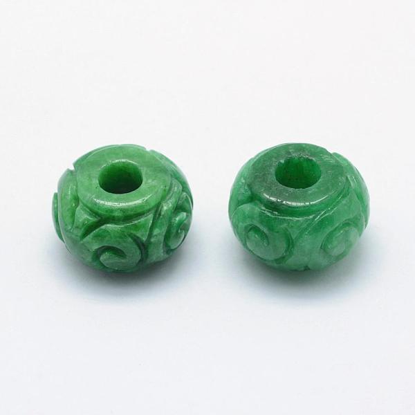 

PandaHall Natural Myanmar Jade/Burmese Jade Beads, Large Hole Beads, Dyed, Flat Round, 16~17x10~12mm, Hole: 4~5mm Myanmar Jade Flat Round