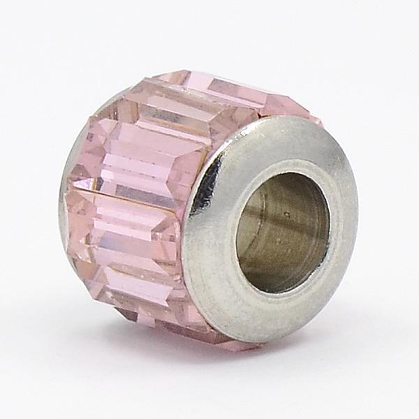 

PandaHall Glass European Beads, Large Hole Drum Beads, with 304 Stainless Steel Core, Faceted, Pink, 11x10mm, Hole: 5mm Glass+Stainless...