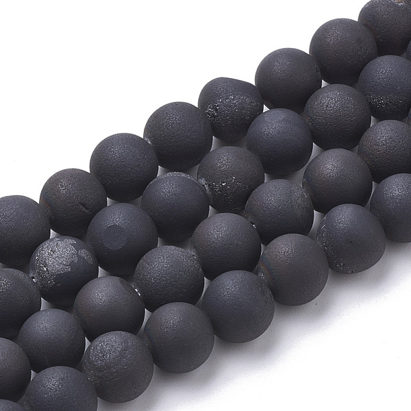 

PandaHall Electroplate Natural Druzy Geode Weathered Agate Beads Strands, Frosted, Dyed, Round, Black Plated, 6~6.5mm, Hole: 1.5mm, about...
