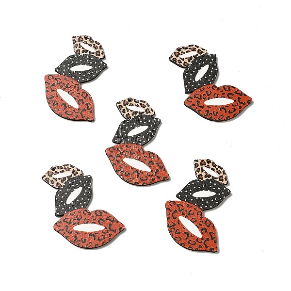 

PandaHall Single Face Printed Aspen Wood Big Pendants, 3 Lips with Polka Dot & Leopard Print Charm, Red, 60.5x46.5x2.5mm, Hole: 1.8mm Wood...
