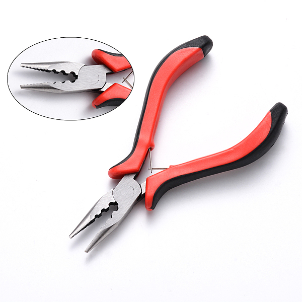 

PandaHall 45# Carbon Steel Jewelry Tools Crimper Pliers for 2/2.5/3mm Crimp Beads, Red, 130x55x17mm Carbon Steel Red