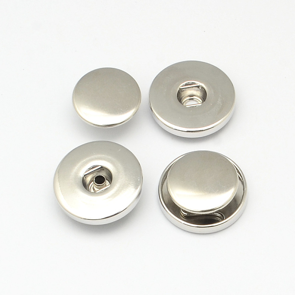 

PandaHall Brass Snap Button Findings, Including Sockets, Caps, Platinum, 15~19mm, Hole: 3~6mm, 2pcs/set Brass Flat Round
