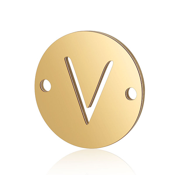 

PandaHall Titanium Steel Links connectors, Flat Round with Letter, Golden, Letter.V, 12x0.8mm, Hole: 0.8mm Titanium Steel Letter V