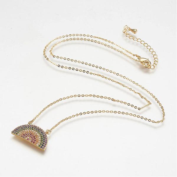 

PandaHall Brass Micro Pave Cubic Zirconia Pendant Necklaces, with Real 18K Gold Plated Brass Cable Chains, Flat Half Round, 18 inch(46cm)...