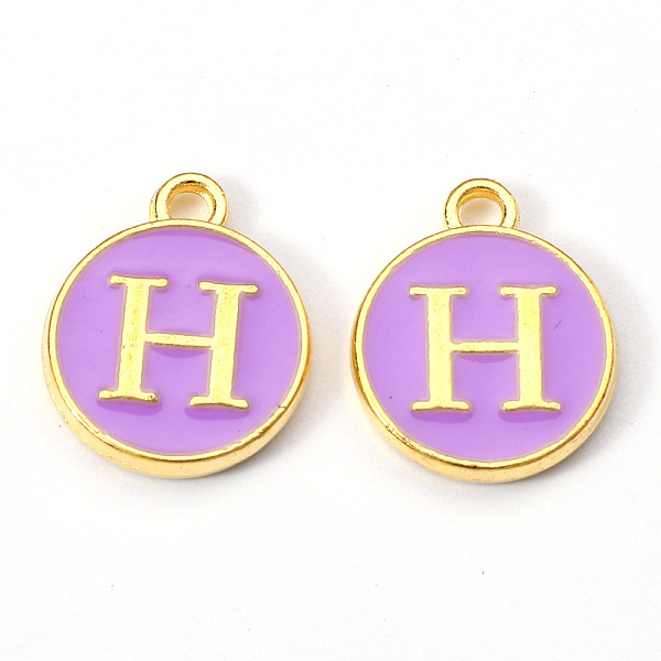 

PandaHall Golden Plated Alloy Enamel Charms, Enamelled Sequins, Flat Round with Letter, Medium Purple, Letter.H, 14x12x2mm, Hole: 1.5mm...