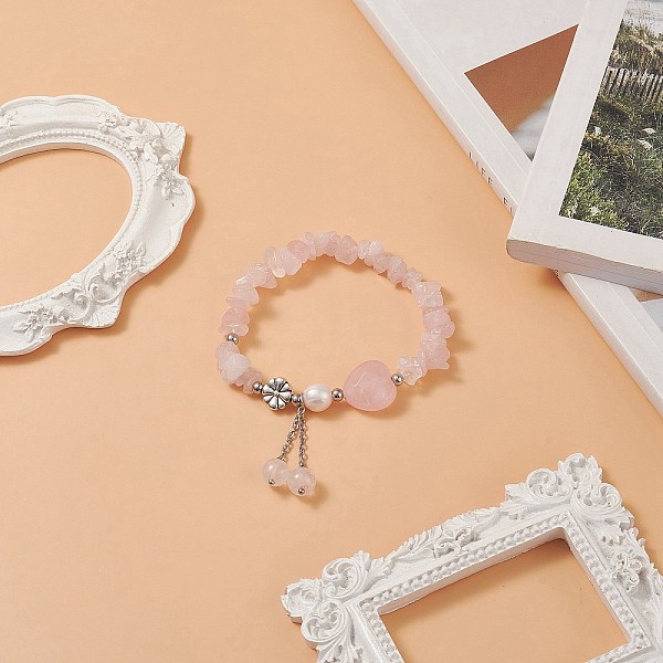 Pulseras De Cuarzo Rosa Natural Para Mujer